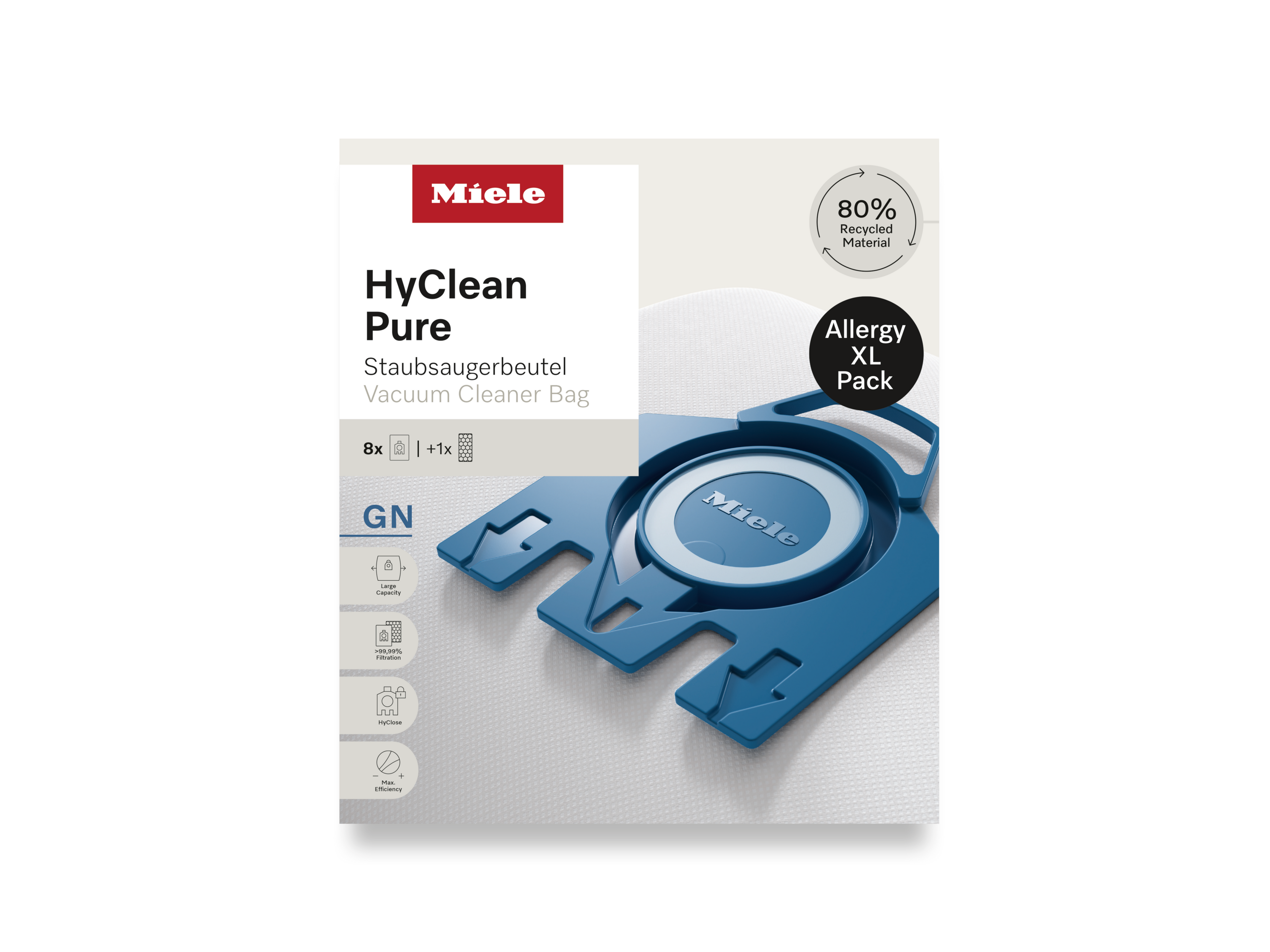 8 prachových sáčků a filtr HEPA za speciální cenu Miele GN Allergy XL HyClean Pure