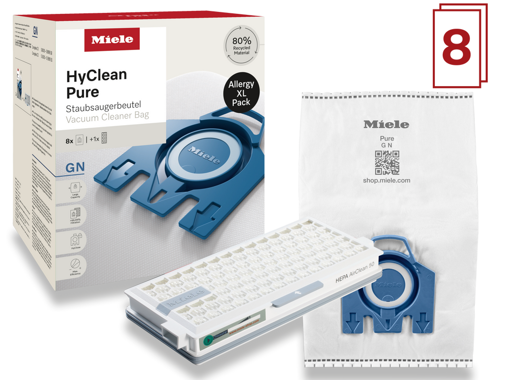 8 prachových sáčků a filtr HEPA za speciální cenu Miele GN Allergy XL HyClean Pure