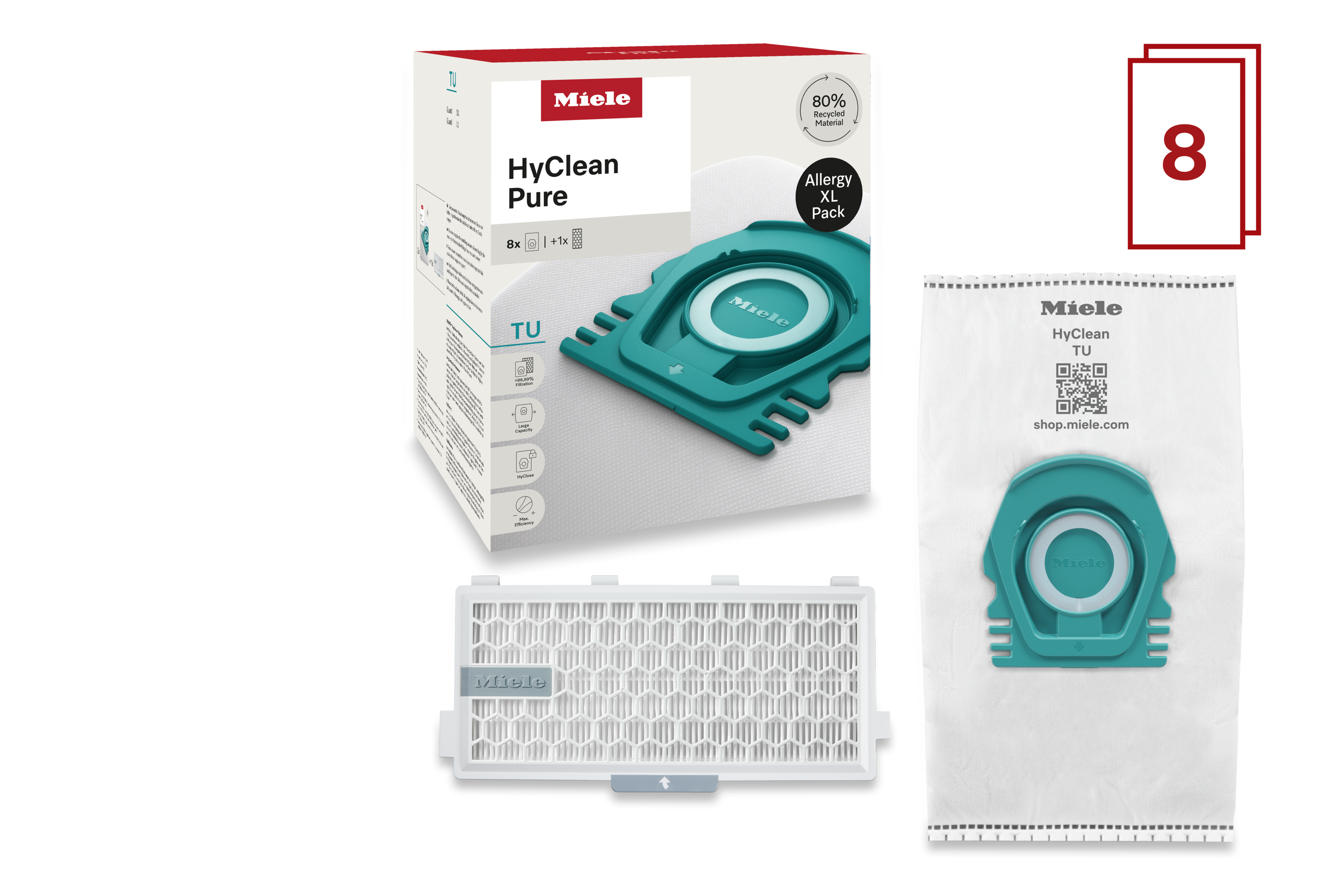 8 prachových sáčků a filtr HEPA za speciální cenu Miele TU Allergy XL HyClean Pure
