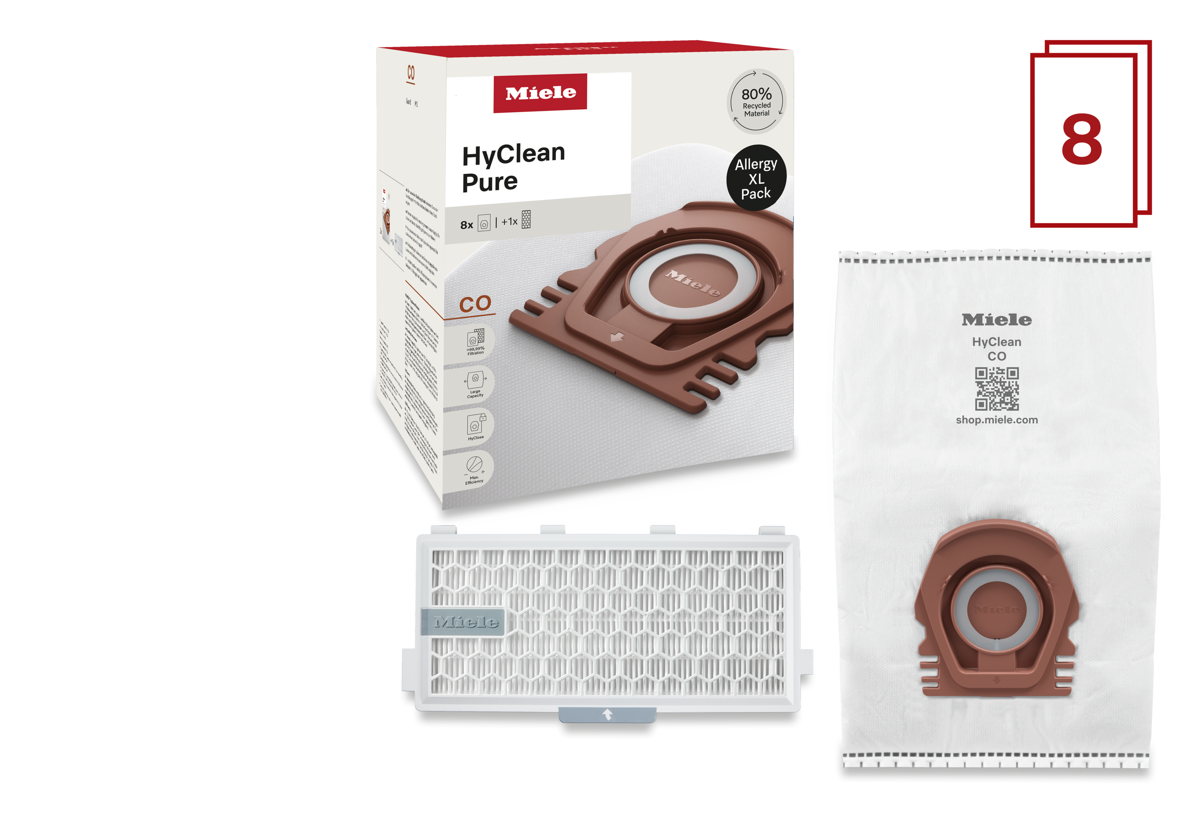 8 prachových sáčků a filtr HEPA za speciální cenu Miele CO Allergy XL HyClean Pure